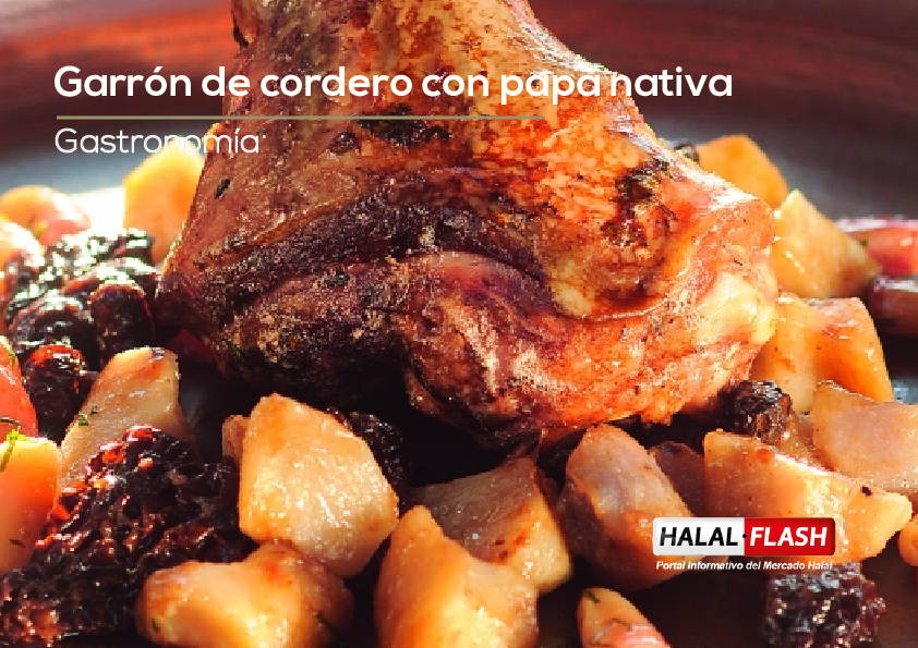 Garrón de cordero con papa nativa, morcella y piñones
