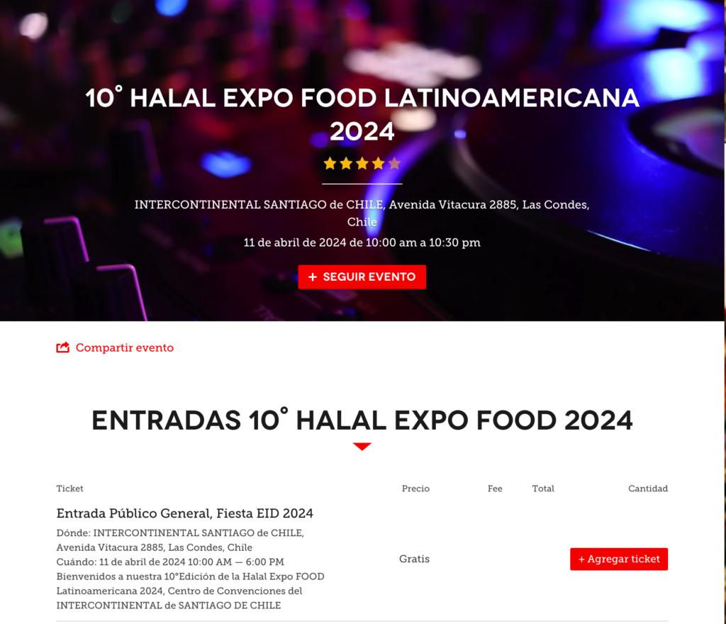 LA PLATAFORMA WELCU PONE A DISPOSICION LA VENTA DE TICKETS PARA LA 10° HALAL EXPO FOOD CHILE